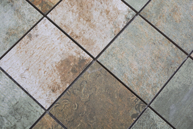 Muestra de mano cerámica mosaico porcelana gres beige marrón gris verdoso mate pared suelo cocina baño ducha MOS16-71CB_m
