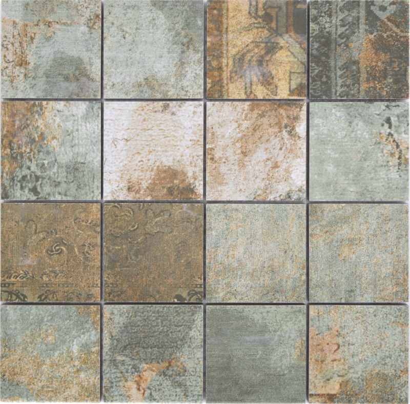Muestra de mano cerámica mosaico porcelana gres beige marrón gris verdoso mate pared suelo cocina baño ducha MOS16-71CB_m