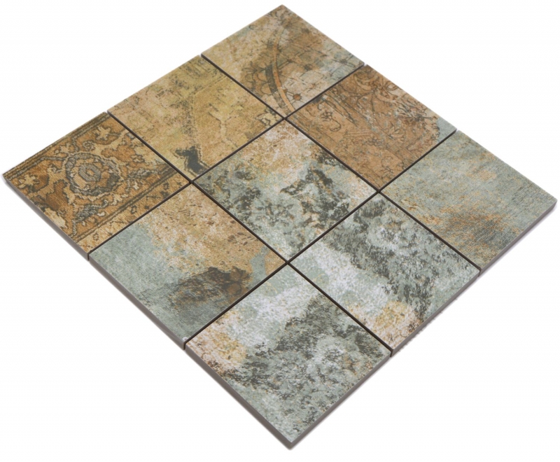 Muestra de mano cerámica mosaico porcelana gres beige marrón gris verdoso mate pared suelo cocina baño ducha MOS23-95CB_m