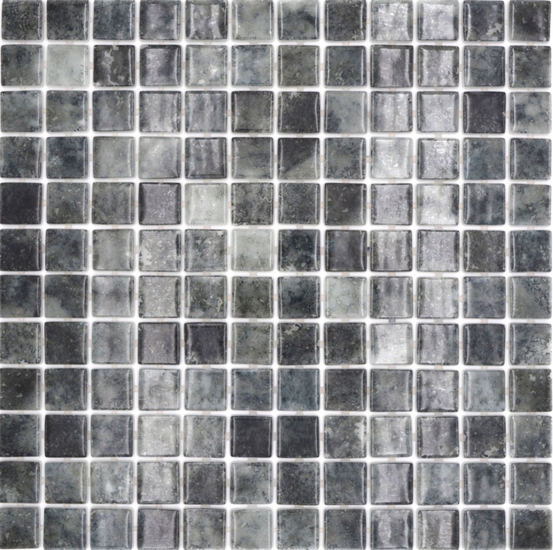 Muestra de mano piscina mosaico piscina mosaico de vidrio negro antracita iridiscente pared suelo cocina baño ducha MOS220-P56253_m