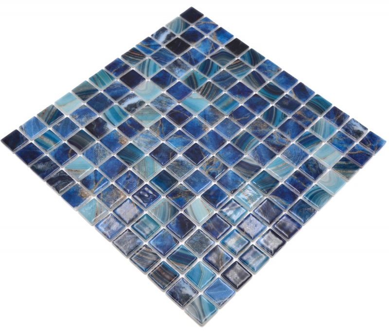 Muestra de mano piscina mosaico piscina mosaico de vidrio azul real iridiscente brillante pared suelo cocina baño ducha MOS220-P56254_m