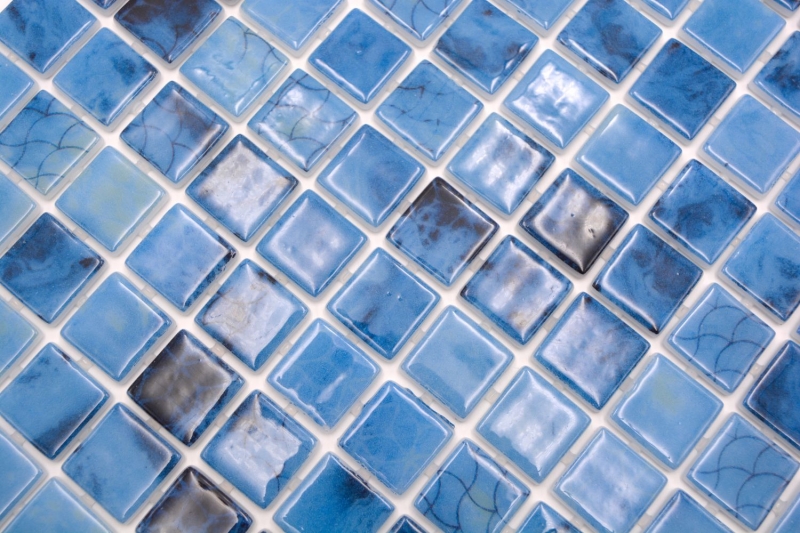 Muestra de mano piscina mosaico piscina mosaico de vidrio azul iridiscente brillante pared suelo cocina baño ducha MOS220-P56255_m