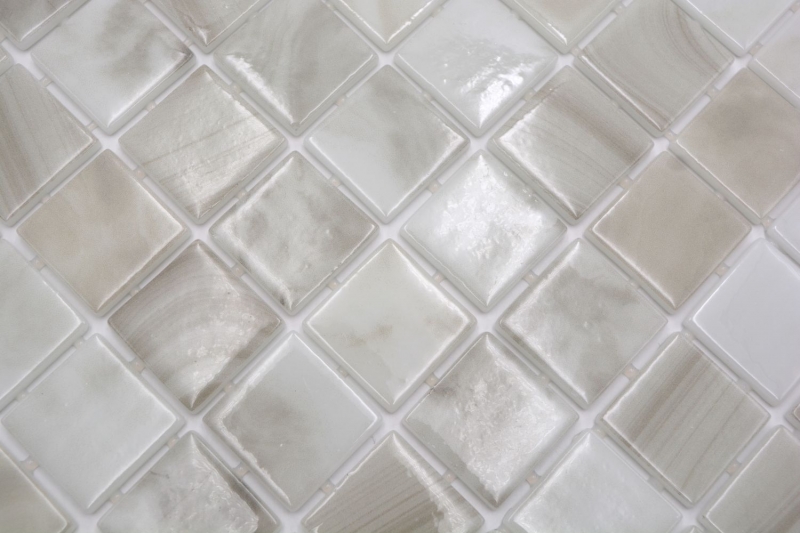Muestra de mano piscina mosaico piscina mosaico de vidrio beige claro iridiscente pared suelo cocina baño ducha MOS220-P56381_m