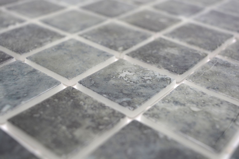 Muestra de mano piscina mosaico piscina mosaico de vidrio negro antracita iridiscente pared suelo cocina baño ducha MOS220-P56383_m