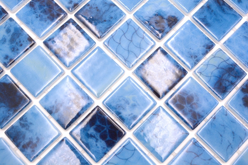 Muestra de mano piscina mosaico piscina mosaico de vidrio mosaico azul iridiscente pared suelo cocina baño ducha MOS220-P56385_m
