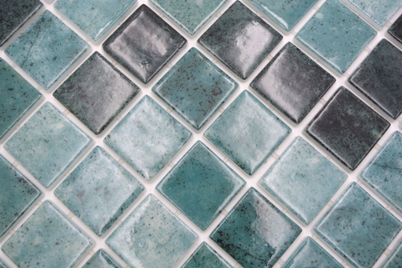 Muestra de mano piscina mosaico piscina mosaico de vidrio verde antracita iridiscente pared suelo cocina baño ducha MOS220-P56388_m