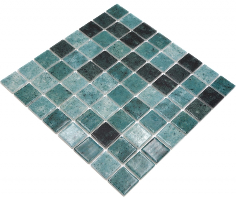 Muestra de mano piscina mosaico piscina mosaico de vidrio verde antracita iridiscente pared suelo cocina baño ducha MOS220-P56388_m