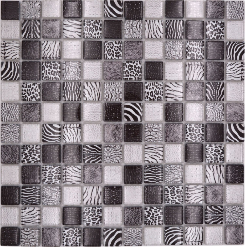 Muestra de mano mosaico de vidrio mosaico azulejo negro brillante cebra pared cocina baño ducha MOS68-WL24_m