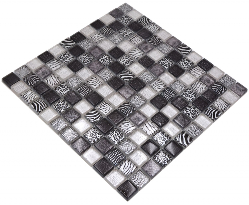Muestra de mano mosaico de vidrio mosaico azulejo negro brillante cebra pared cocina baño ducha MOS68-WL24_m