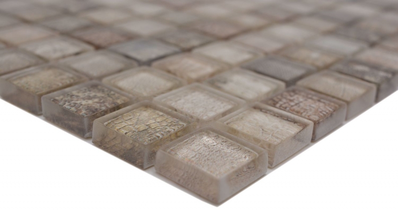Muestra de mano mosaico de vidrio mosaico azulejo beige brillante cocodrilo estructura pared cocina baño ducha MOS68-WL34_m