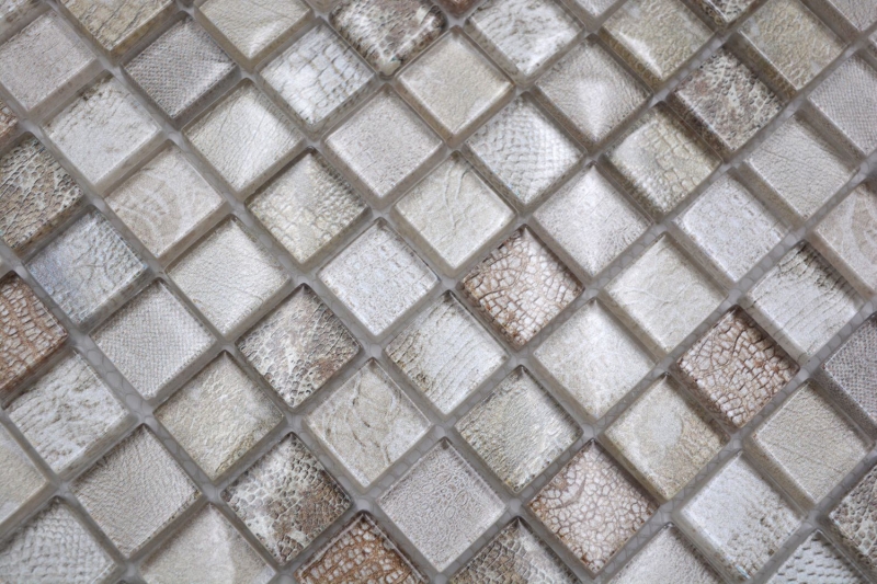 Muestra de mano mosaico de vidrio mosaico azulejo beige brillante cocodrilo estructura pared cocina baño ducha MOS68-WL34_m