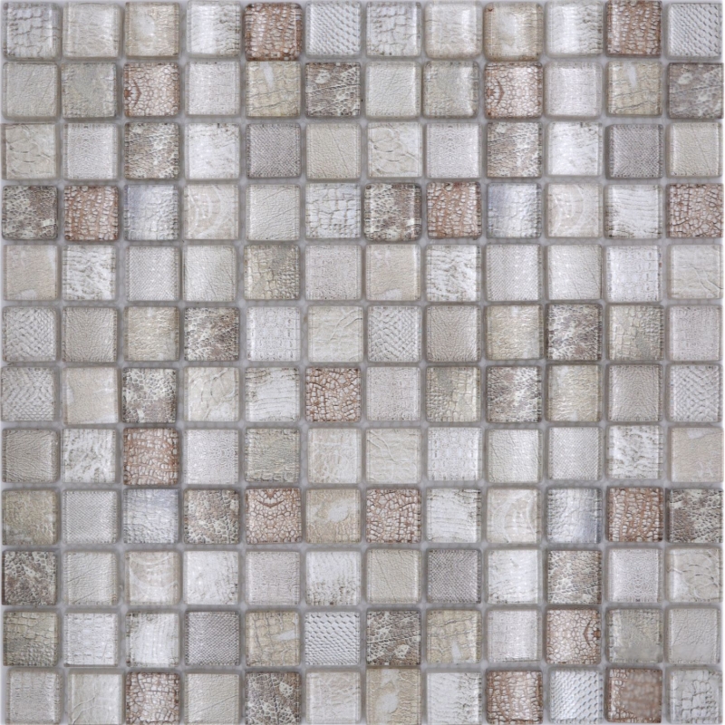 Muestra de mano mosaico de vidrio mosaico azulejo beige brillante cocodrilo estructura pared cocina baño ducha MOS68-WL34_m