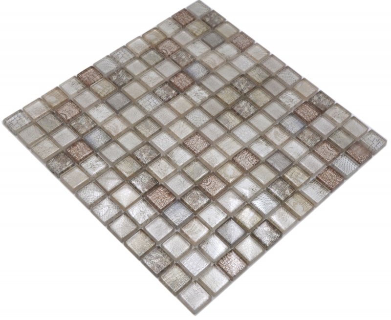 Muestra de mano mosaico de vidrio mosaico azulejo beige brillante cocodrilo estructura pared cocina baño ducha MOS68-WL34_m