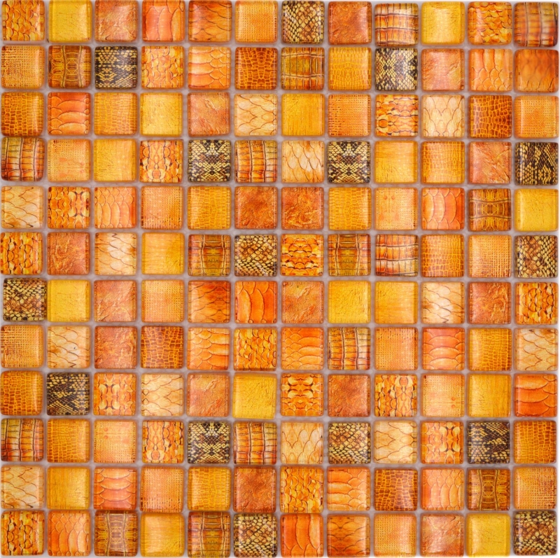 Muestra de mano mosaico de vidrio mosaico azulejo naranja brillante serpiente pared cocina baño ducha MOS68-WL44_m
