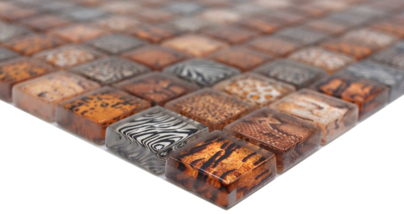 Muestra de mano mosaico de vidrio mosaico azulejo marrón claro brillante safari pared cocina baño ducha MOS68-WL54_m