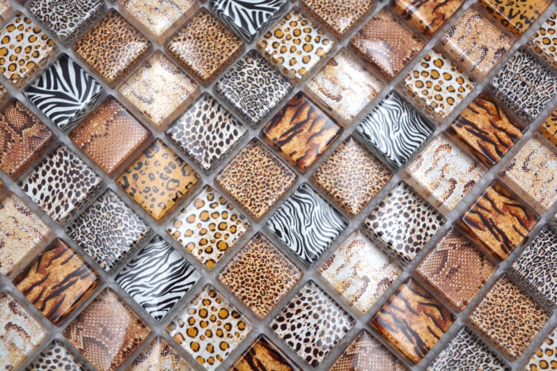 Muestra de mano mosaico de vidrio mosaico azulejo marrón claro brillante safari pared cocina baño ducha MOS68-WL54_m
