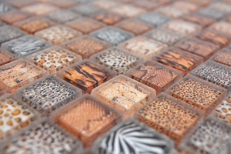 Muestra de mano mosaico de vidrio mosaico azulejo marrón claro brillante safari pared cocina baño ducha MOS68-WL54_m
