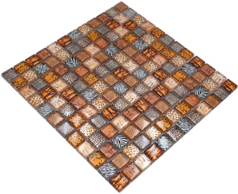 Muestra de mano mosaico de vidrio mosaico azulejo marrón claro brillante safari pared cocina baño ducha MOS68-WL54_m