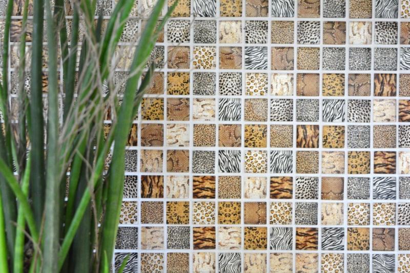 Muestra de mano mosaico de vidrio mosaico azulejo marrón claro brillante safari pared cocina baño ducha MOS68-WL54_m