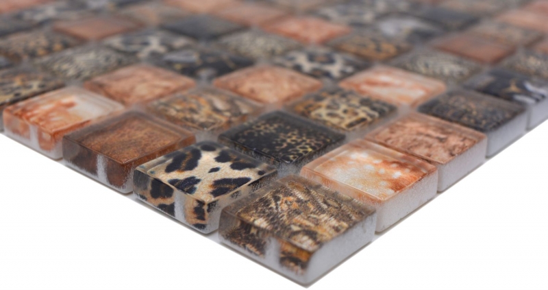 Muestra de mano mosaico de vidrio mosaico azulejo marrón brillante leopardo pared cocina baño ducha MOS68-WL64_m