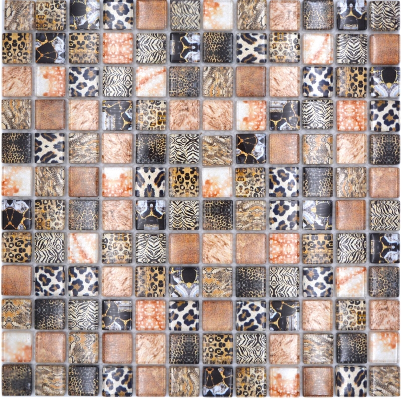 Muestra de mano mosaico de vidrio mosaico azulejo marrón brillante leopardo pared cocina baño ducha MOS68-WL64_m