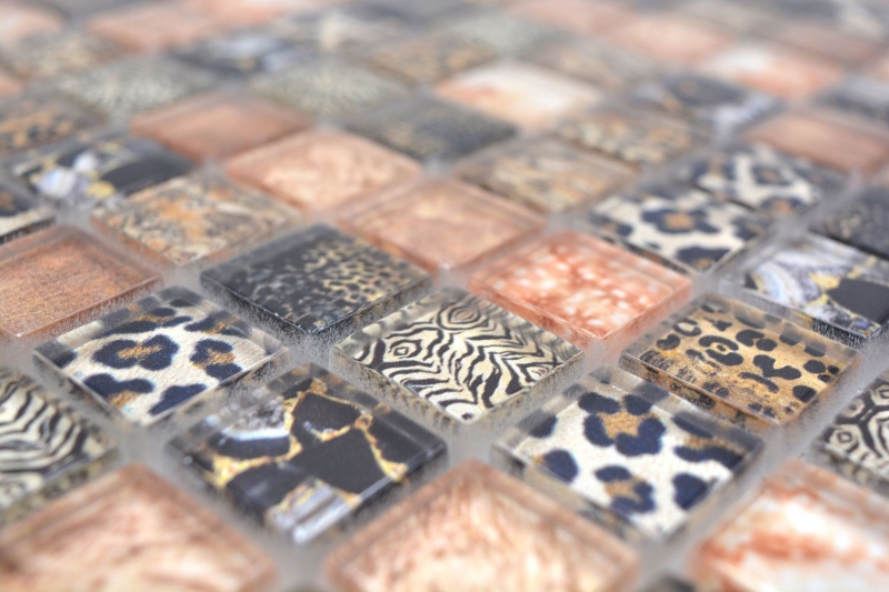 Muestra de mano mosaico de vidrio mosaico azulejo marrón brillante leopardo pared cocina baño ducha MOS68-WL64_m