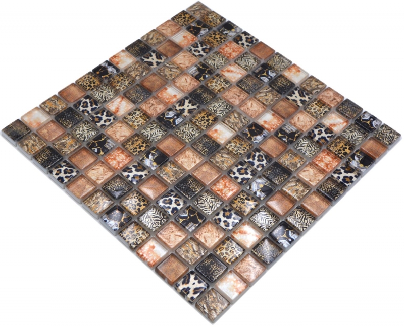 Muestra de mano mosaico de vidrio mosaico azulejo marrón brillante leopardo pared cocina baño ducha MOS68-WL64_m