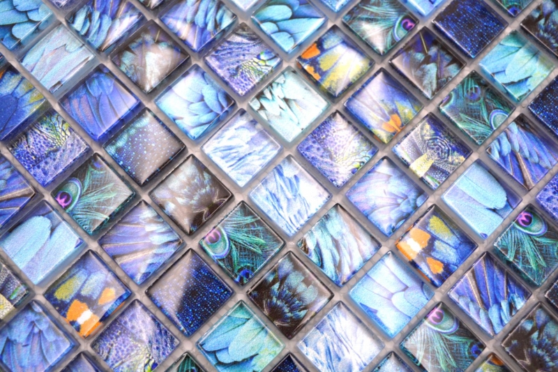 Muestra de mano mosaico de vidrio mosaico azulejo azul brillante Pájaro pared cocina baño ducha MOS68-WL74_m
