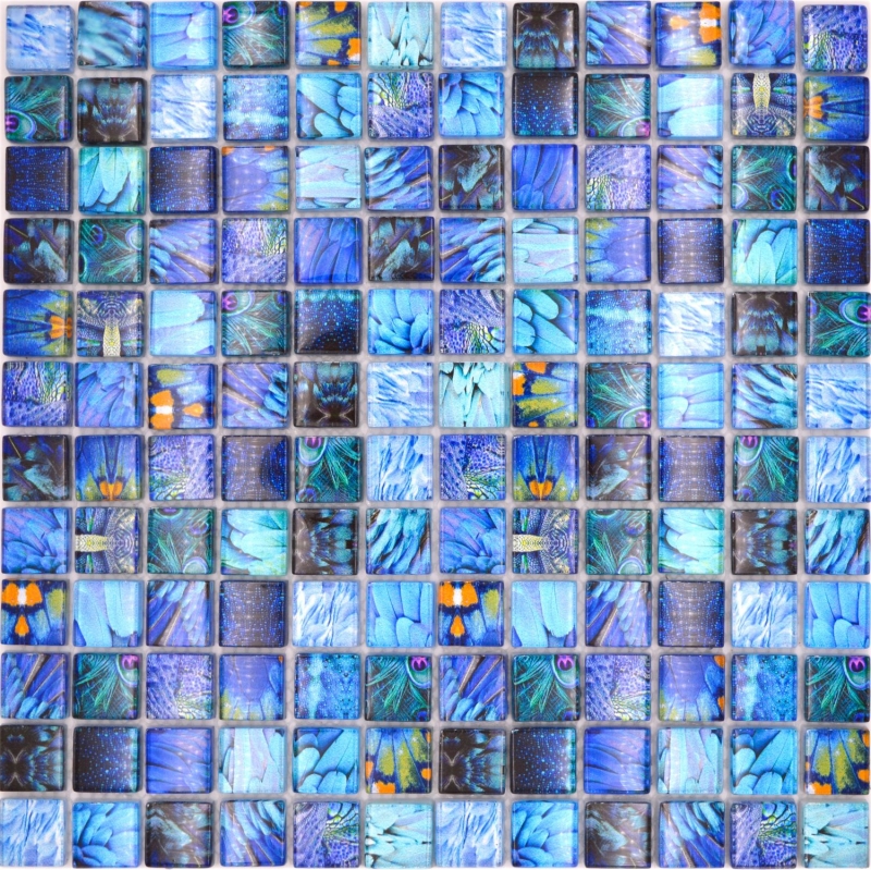 Muestra de mano mosaico de vidrio mosaico azulejo azul brillante Pájaro pared cocina baño ducha MOS68-WL74_m