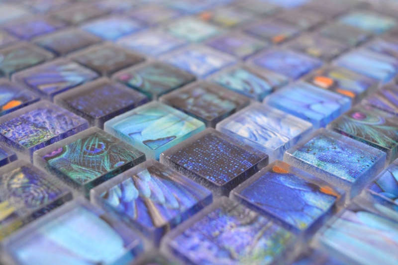 Muestra de mano mosaico de vidrio mosaico azulejo azul brillante Pájaro pared cocina baño ducha MOS68-WL74_m
