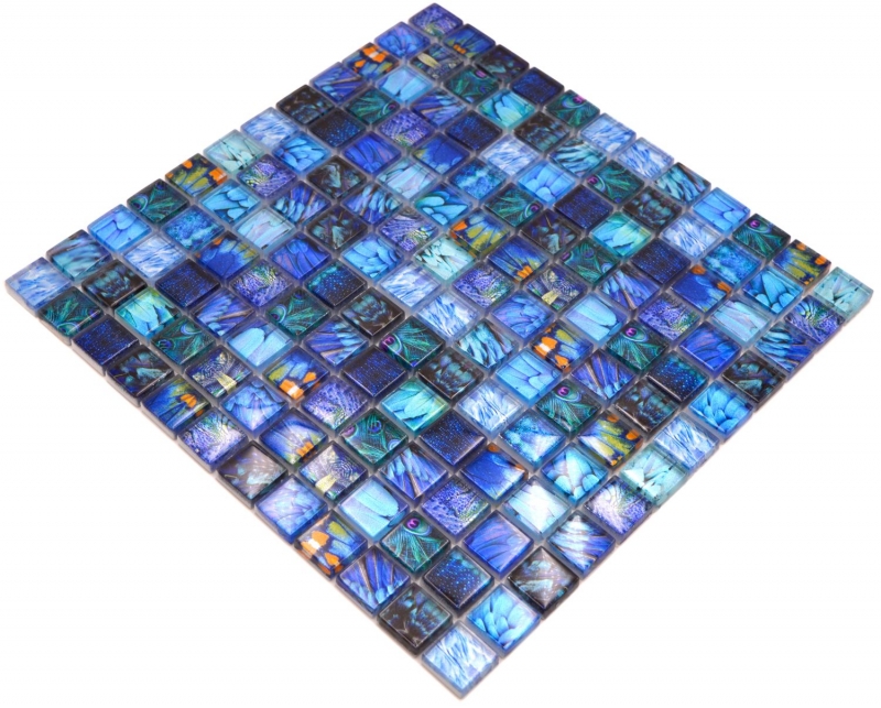 Muestra de mano mosaico de vidrio mosaico azulejo azul brillante Pájaro pared cocina baño ducha MOS68-WL74_m
