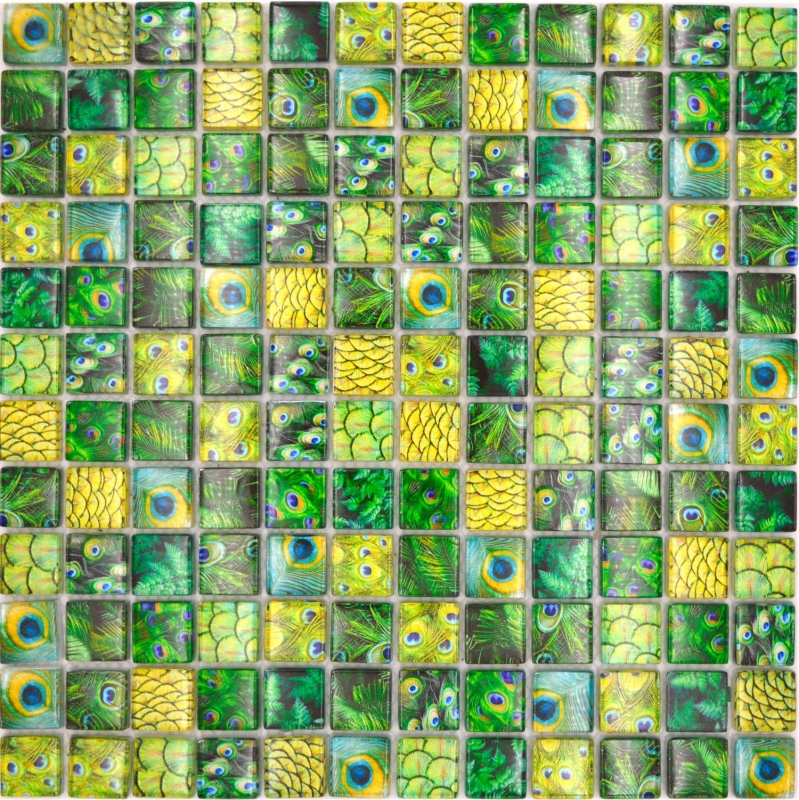 Muestra de mano mosaico de vidrio mosaico azulejo verde brillante pavo real pared cocina baño ducha MOS68-WL84_m