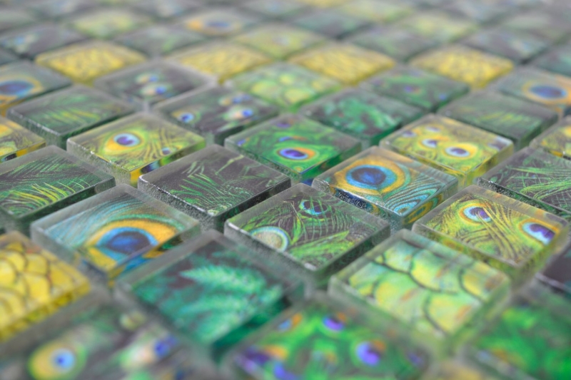 Muestra de mano mosaico de vidrio mosaico azulejo verde brillante pavo real pared cocina baño ducha MOS68-WL84_m