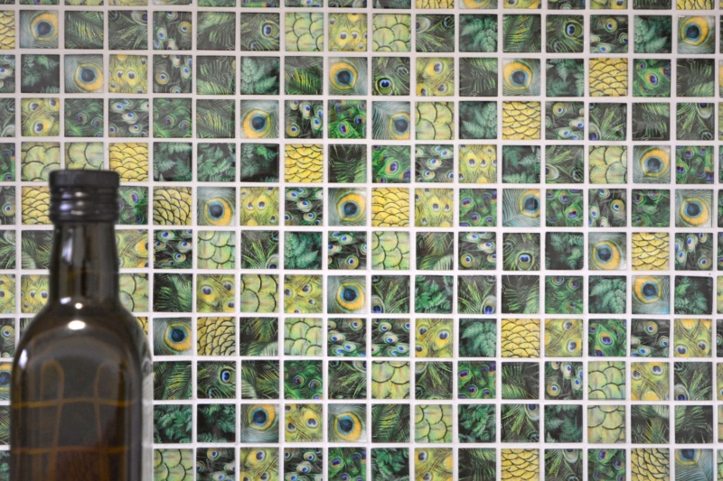 Muestra de mano mosaico de vidrio mosaico azulejo verde brillante pavo real pared cocina baño ducha MOS68-WL84_m
