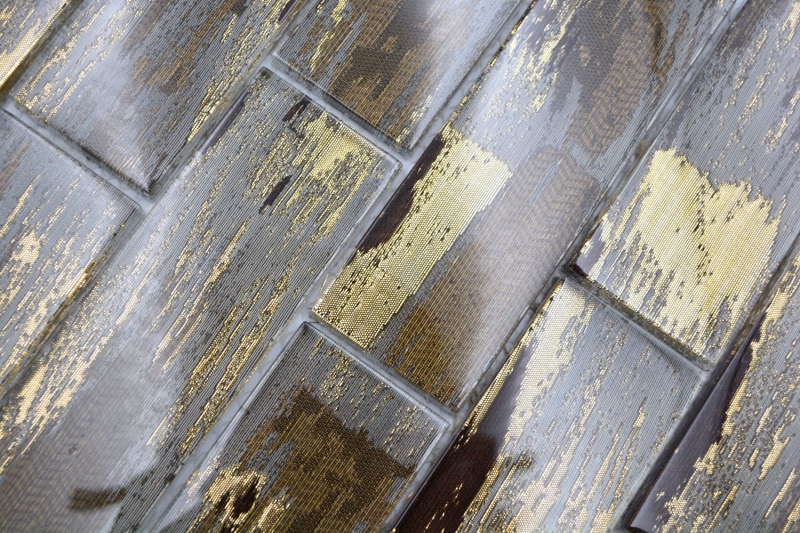 Muestra de mano mosaico de vidrio mosaico azulejo negro con oro brillante pared cocina baño ducha MOS88-SW01_m