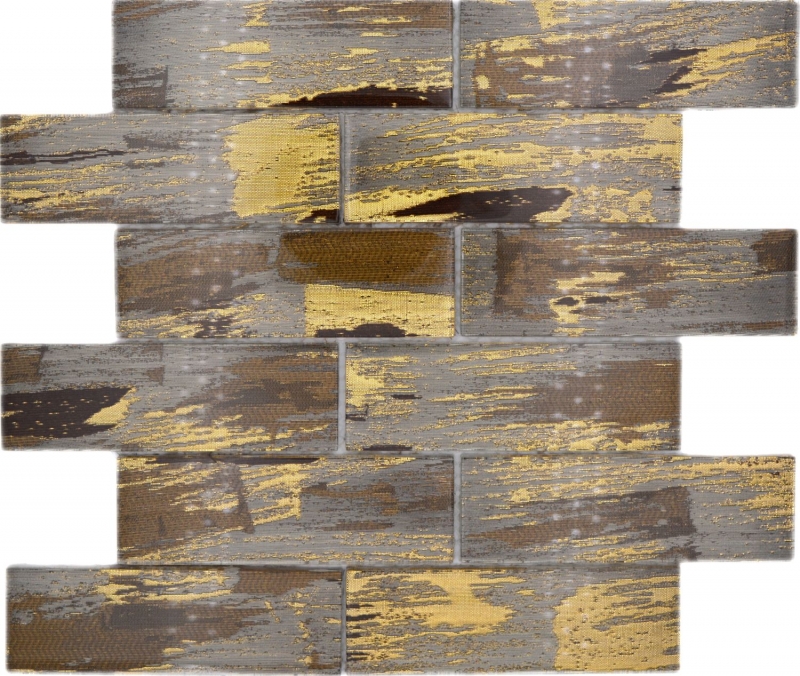Muestra de mano mosaico de vidrio mosaico azulejo negro con oro brillante pared cocina baño ducha MOS88-SW01_m