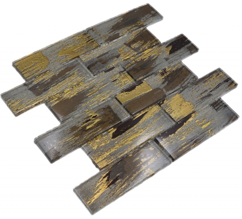 Muestra de mano mosaico de vidrio mosaico azulejo negro con oro brillante pared cocina baño ducha MOS88-SW01_m