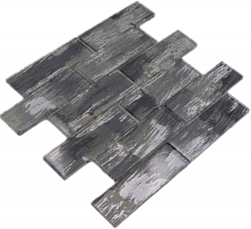 Muestra de mano mosaico de vidrio mosaico azulejo negro con plata brillante pared cocina baño ducha MOS88-SW02_m