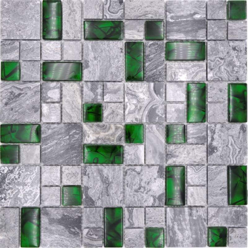 Muestra de mano piedra natural mosaico de vidrio gris con verde brillante pared suelo cocina baño ducha - MOS88-0405_m