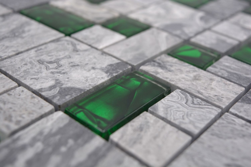 Muestra de mano piedra natural mosaico de vidrio gris con verde brillante pared suelo cocina baño ducha - MOS88-0405_m