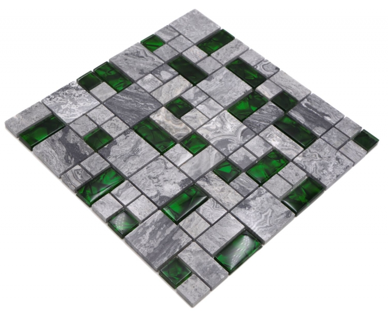 Muestra de mano piedra natural mosaico de vidrio gris con verde brillante pared suelo cocina baño ducha - MOS88-0405_m