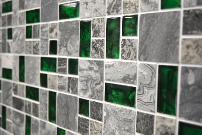 Muestra de mano piedra natural mosaico de vidrio gris con verde brillante pared suelo cocina baño ducha - MOS88-0405_m