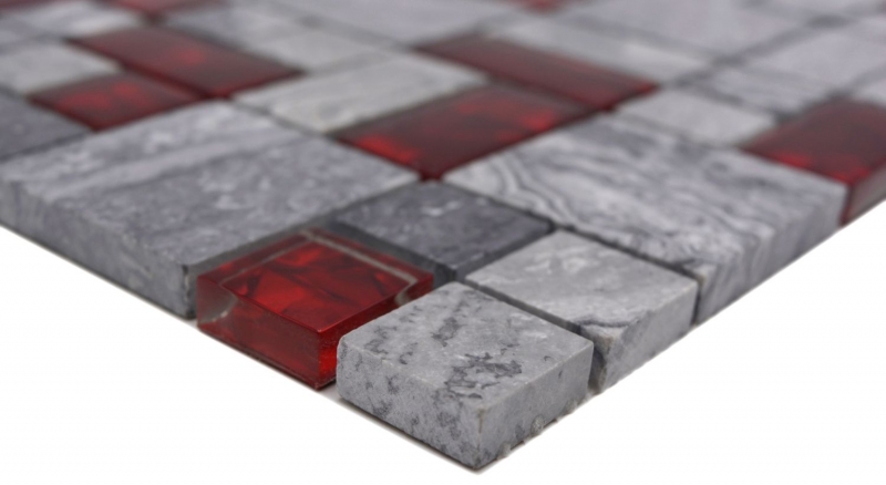 Mano patrón de piedra natural de mosaico de vidrio gris con rojo brillante piso de la pared cocina baño ducha - MOS88-0409_m