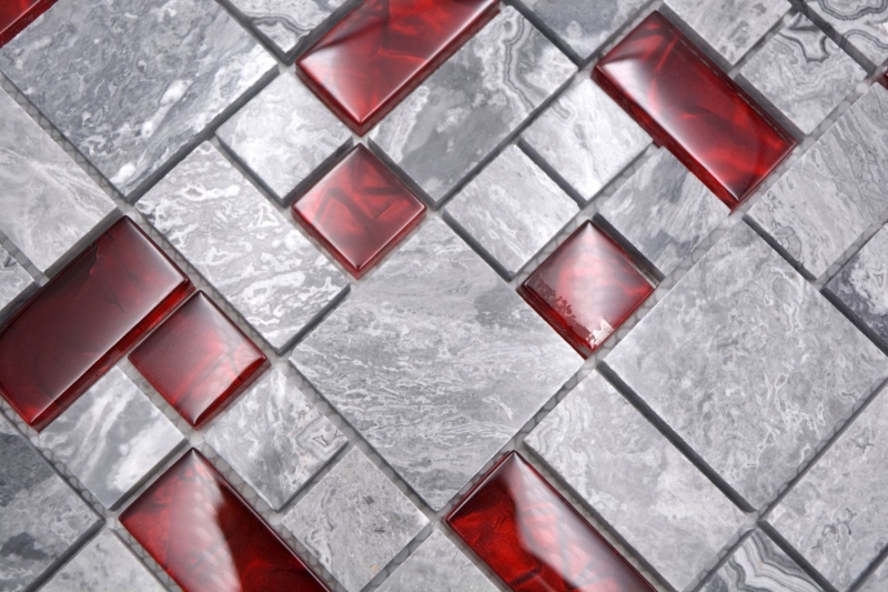 Mano patrón de piedra natural de mosaico de vidrio gris con rojo brillante piso de la pared cocina baño ducha - MOS88-0409_m