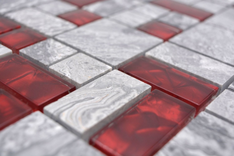 Mano patrón de piedra natural de mosaico de vidrio gris con rojo brillante piso de la pared cocina baño ducha - MOS88-0409_m