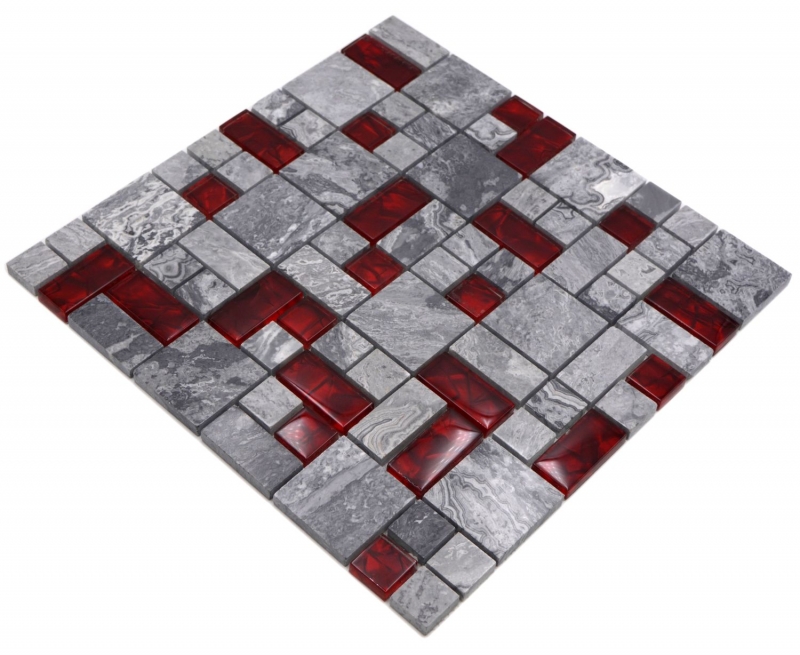 Mano patrón de piedra natural de mosaico de vidrio gris con rojo brillante piso de la pared cocina baño ducha - MOS88-0409_m