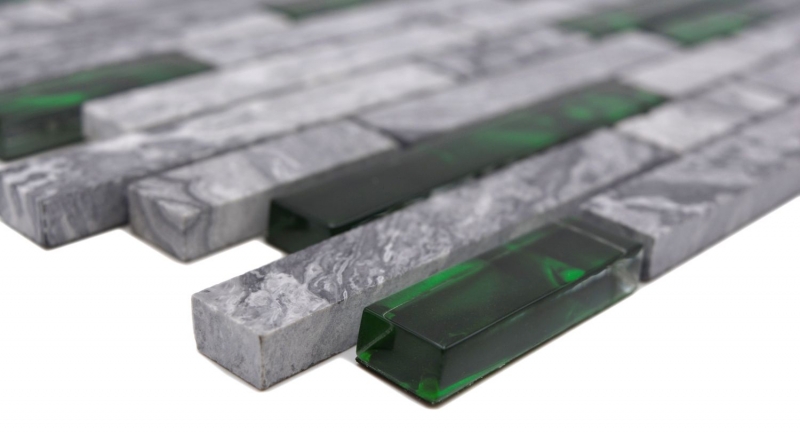 Muestra de mano piedra natural mosaico de vidrio gris con verde brillante pared cocina baño ducha - MOS87-0405_m
