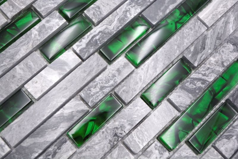 Muestra de mano piedra natural mosaico de vidrio gris con verde brillante pared cocina baño ducha - MOS87-0405_m