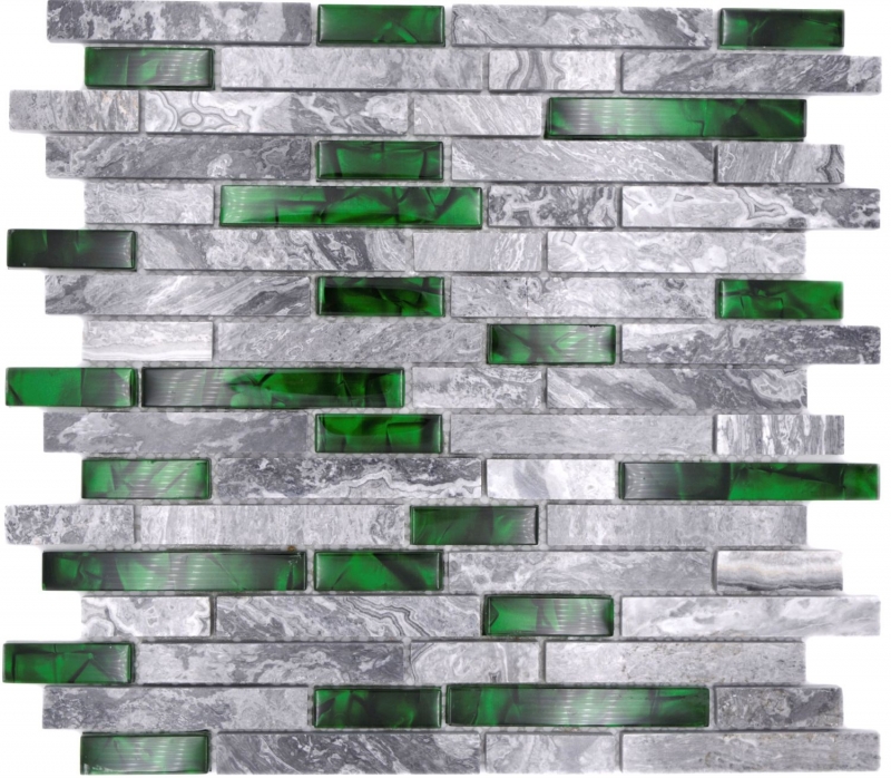 Muestra de mano piedra natural mosaico de vidrio gris con verde brillante pared cocina baño ducha - MOS87-0405_m