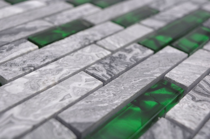 Muestra de mano piedra natural mosaico de vidrio gris con verde brillante pared cocina baño ducha - MOS87-0405_m